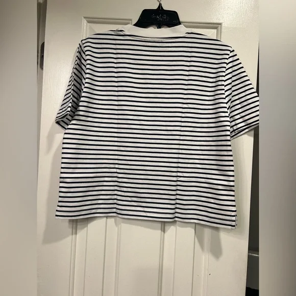 J.Crew Women's Relaxed Premium Weight Cropped TShirt Classic Ivory Stripe XS NWT - Picture 7 of 10